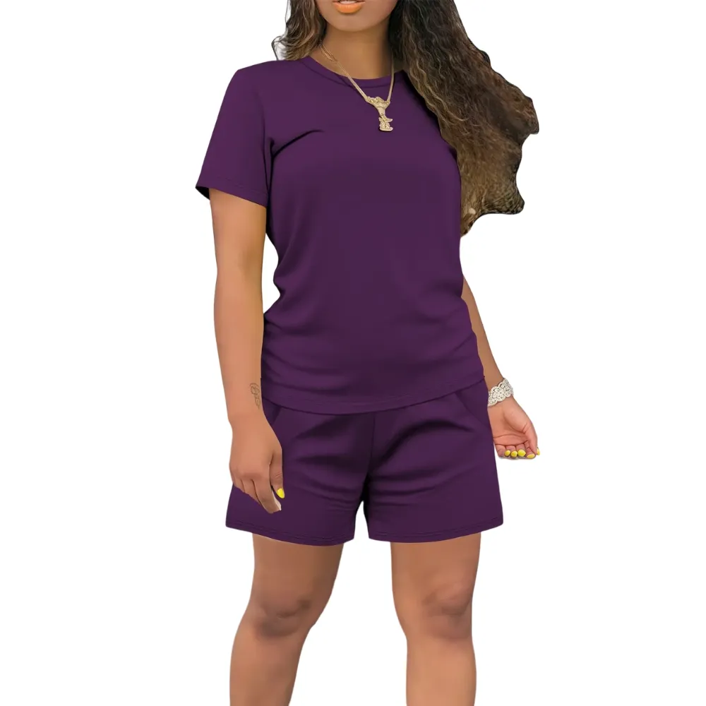 Women's Summer Casual 2 Piece Outfits Short Sleeve Top & Shorts Set Soft Regular Fit Loungewear