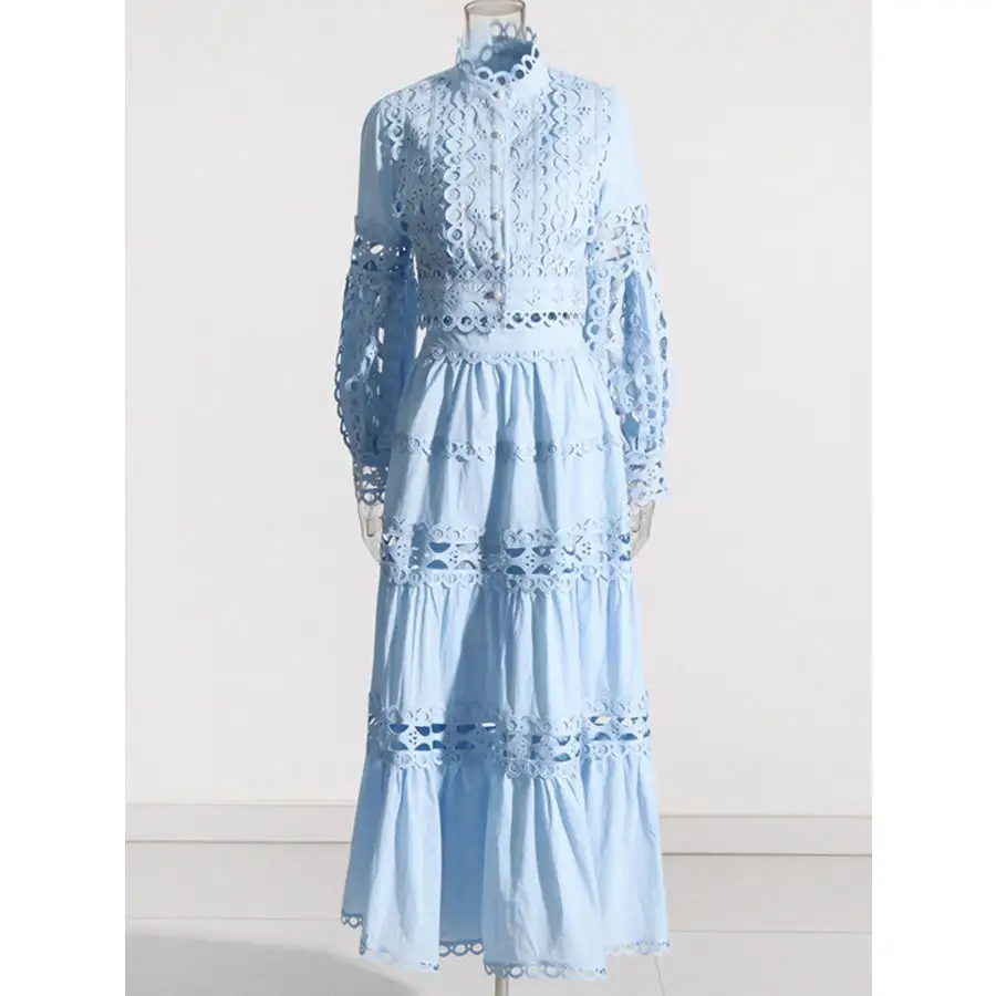 Lace Button Up Long Sleeve Top and Skirt Set