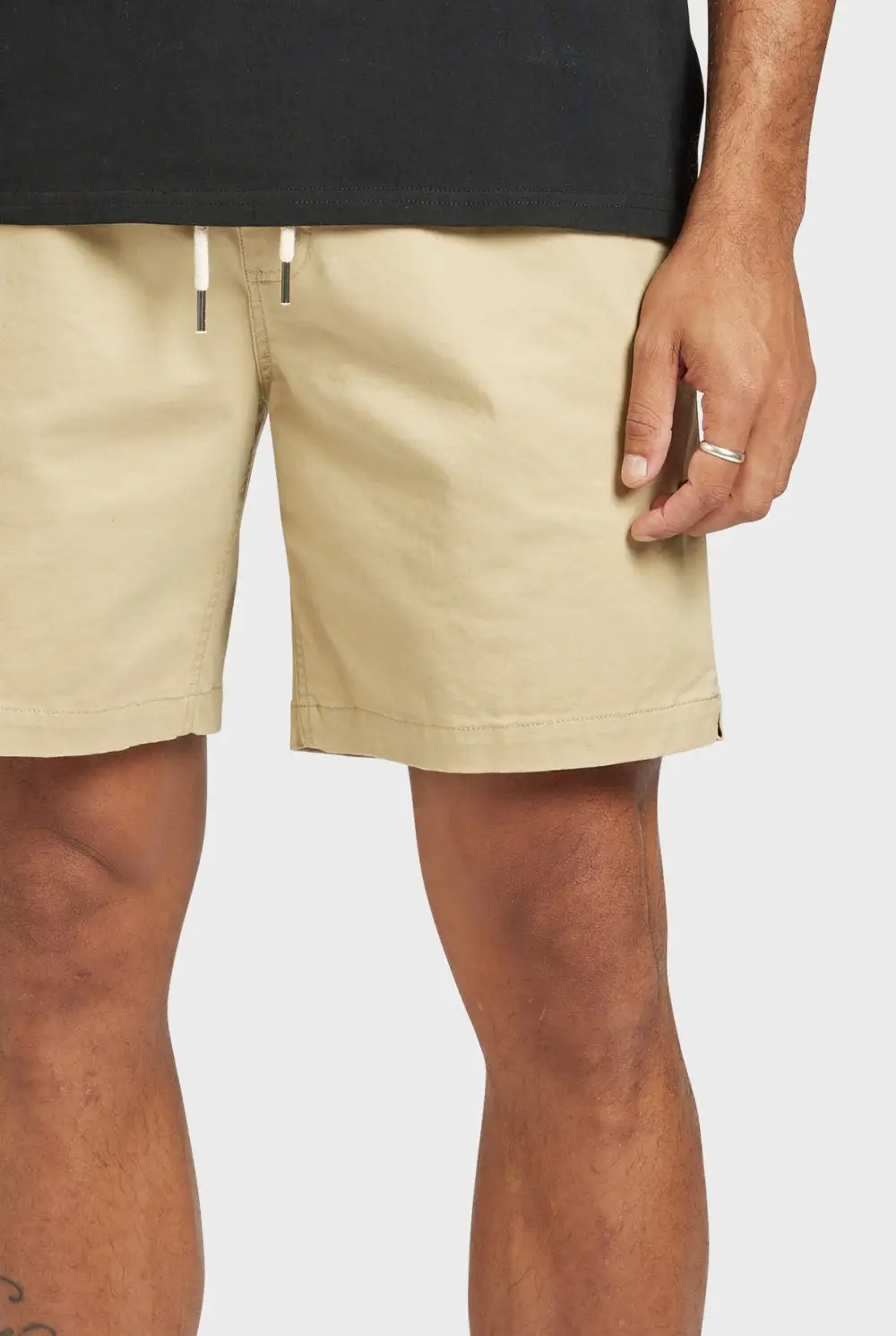 Beige Linen Drawstring Shorts
