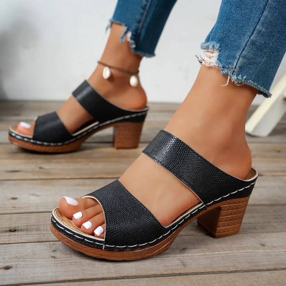 Modern Open Toe Block Heel Sandals