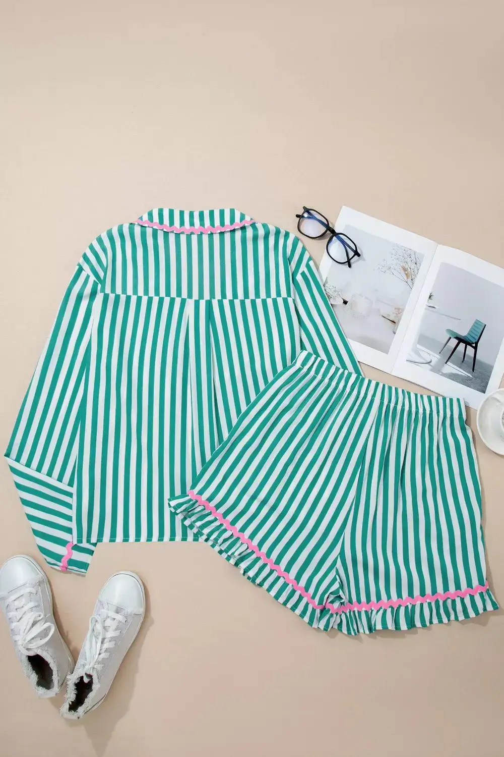 Stripe Contrast Ricrac Trim Long Sleeve Shirt