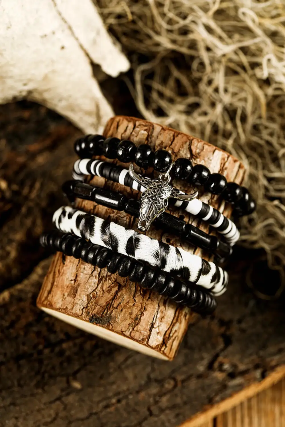 Skull Charm Beaded Bracelet Set