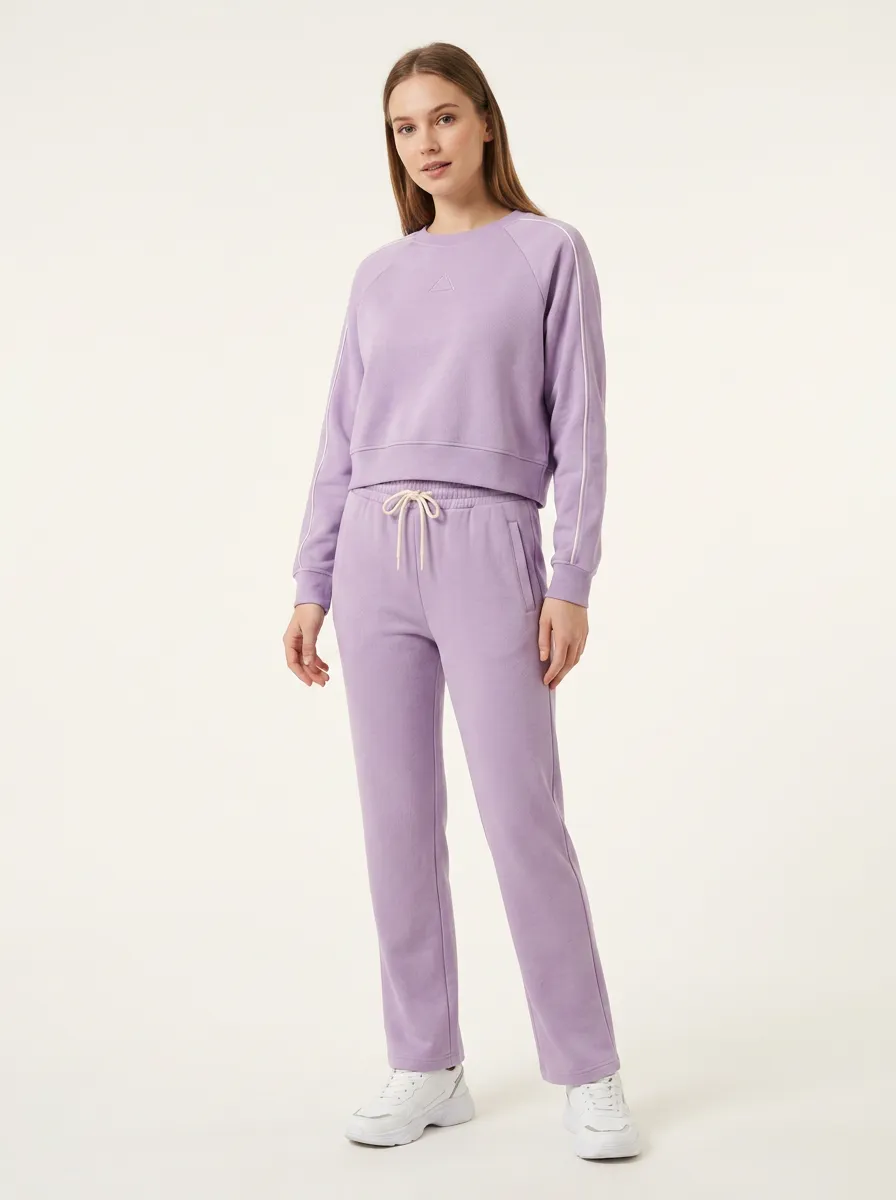 Women's Casual Lavender Side-Striped Pullover Sweatshirt Jogger Set