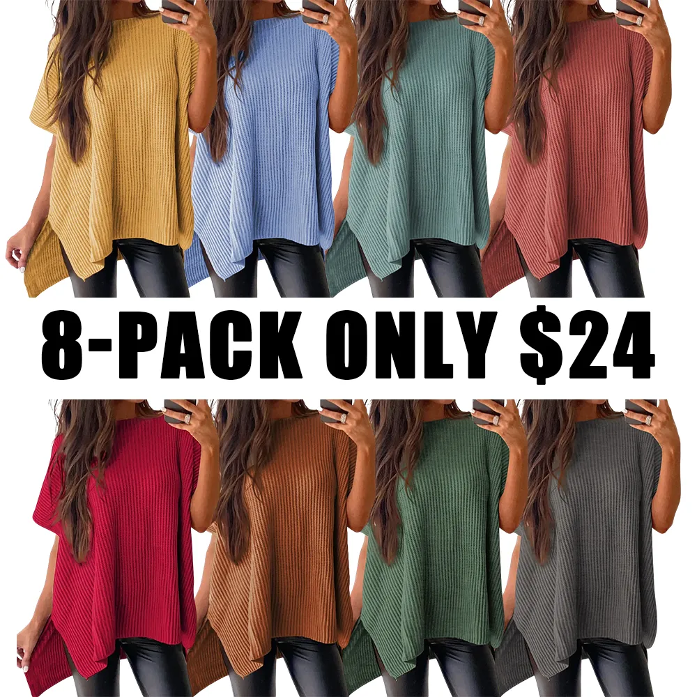 🔥Hot Sale💥 - Women's Round Neck Batwing Short Sleeve Loose Knit Top