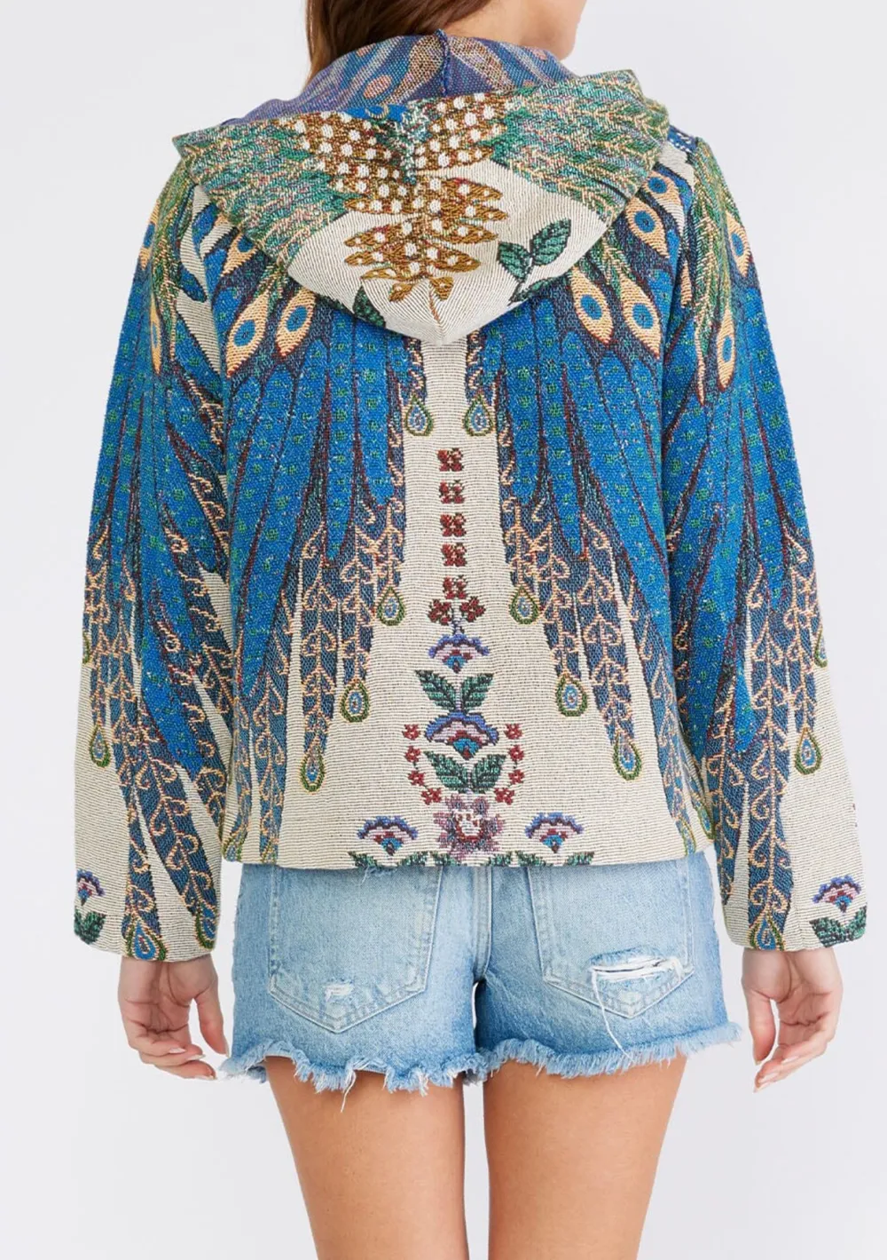 Drawstring Printed Zip Up Hoodie