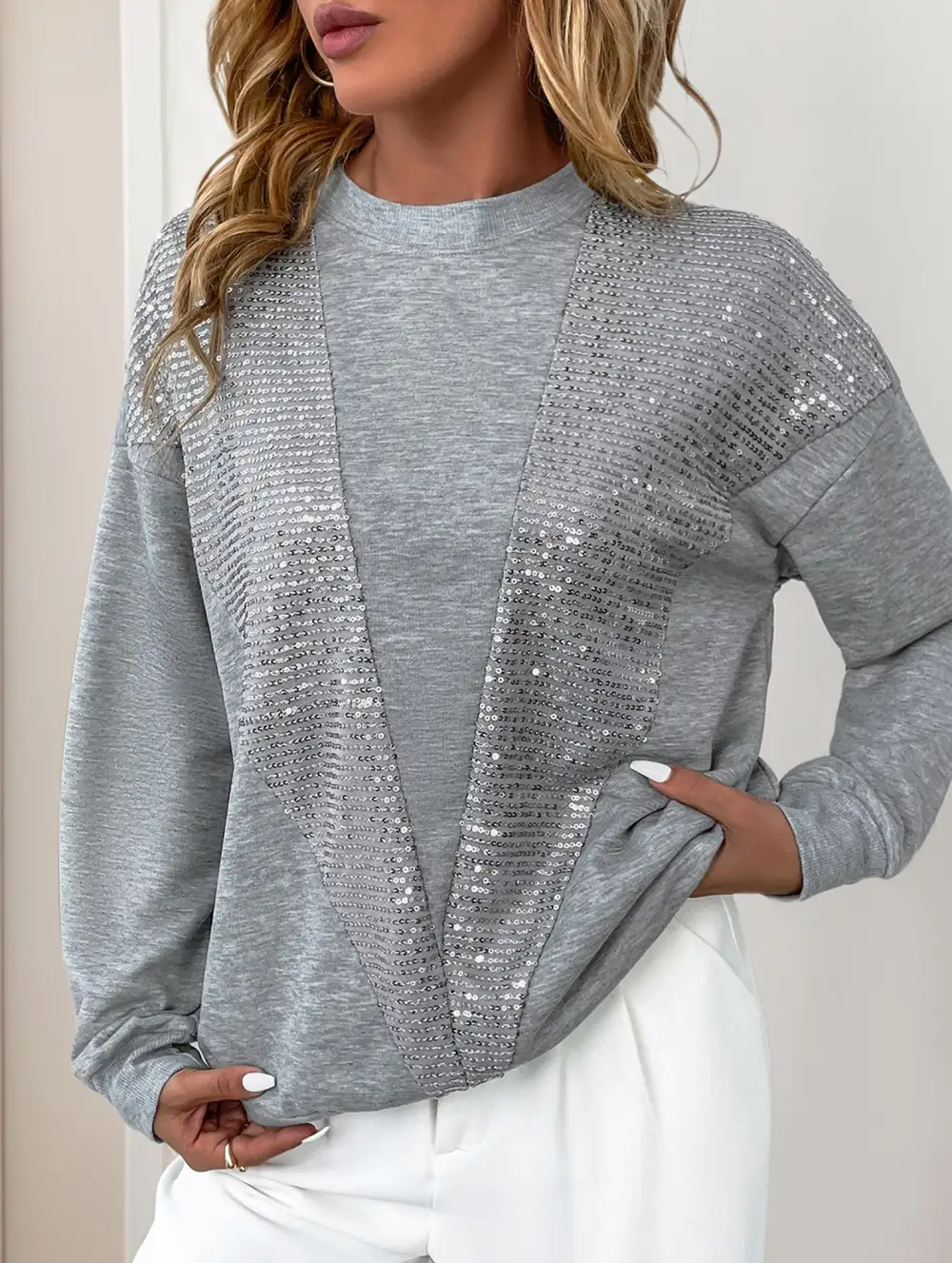 Sequin Patchwork Crew Sweatshirt