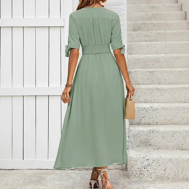 Women's V-Neck Ruffled Summer Maxi Dress