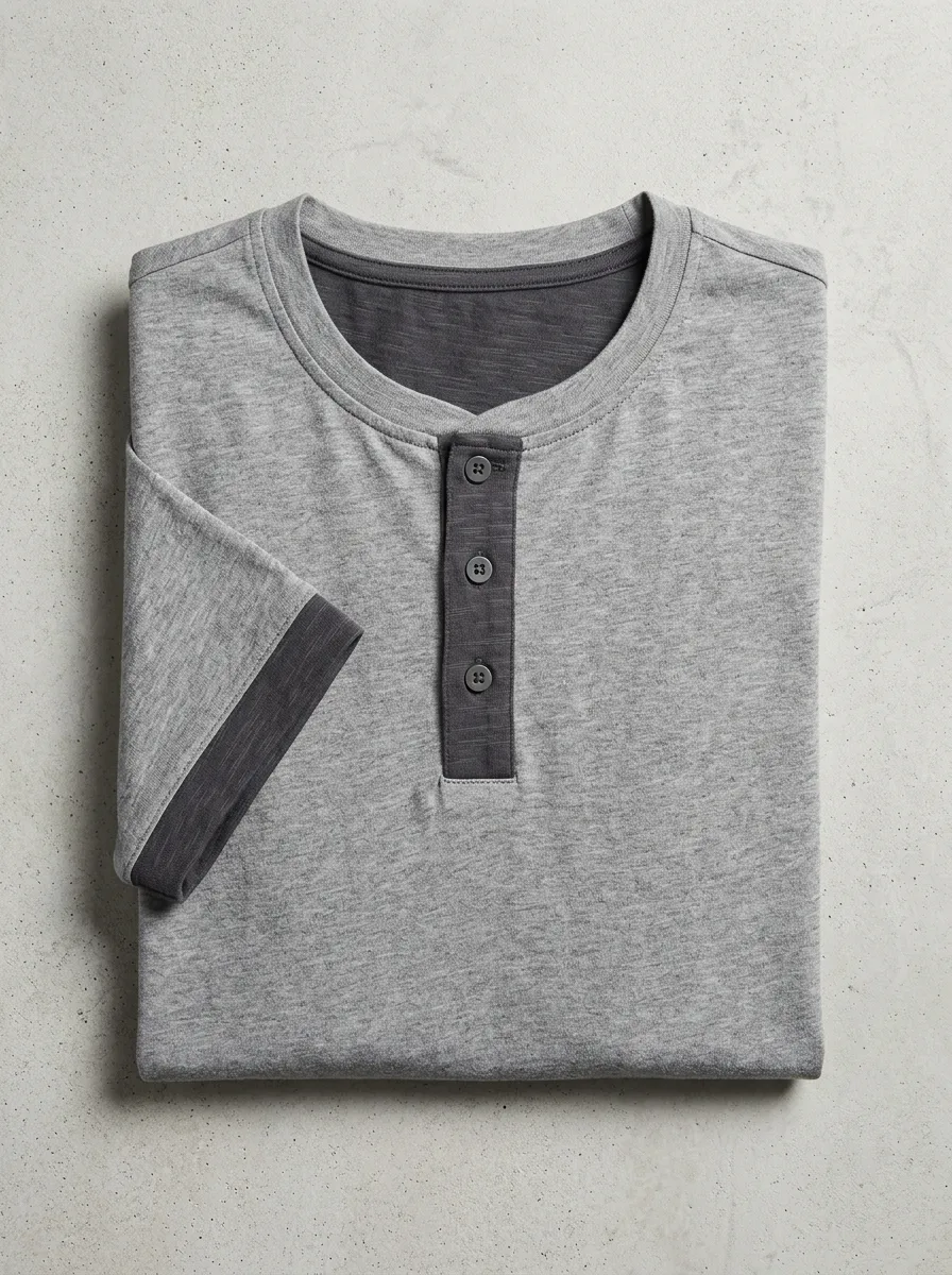 Button-Placket Contrast-Button Men's Short-Sleeve Henley Shirt