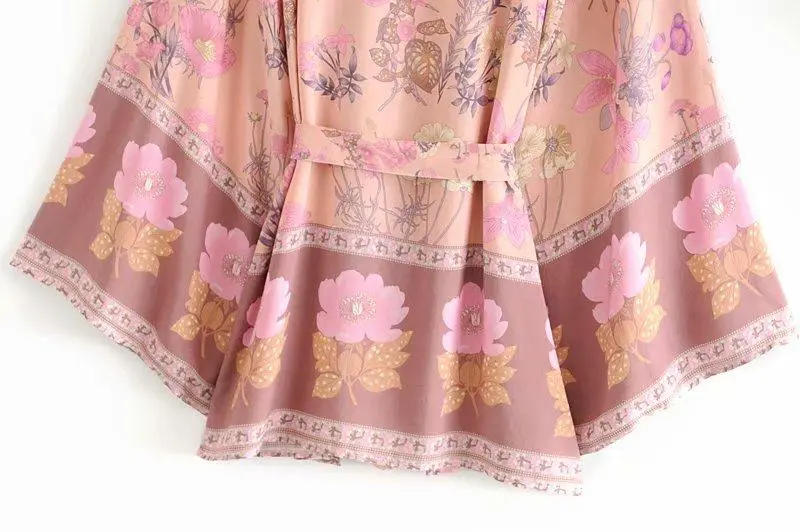 Floral Print Bat Sleeve Kimono Dress