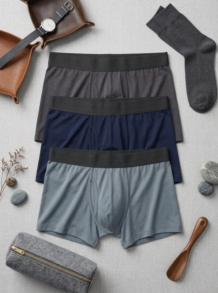 Men's Solid Color Cotton Blend Boxer Briefs Set