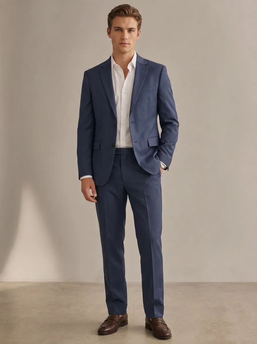 Men's Two Button Business Formal Navy Blue Tailored Suit Set