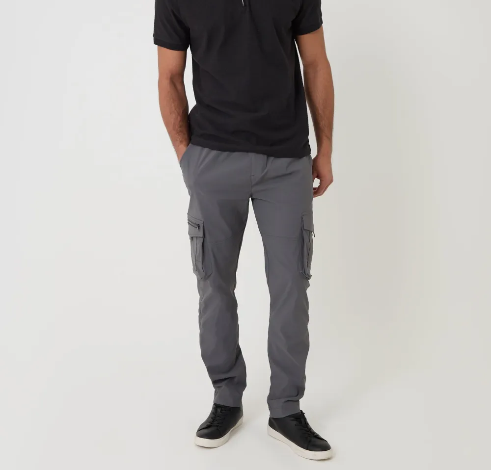 Men's Gray Slim-Fit Stretch Cargo Pants