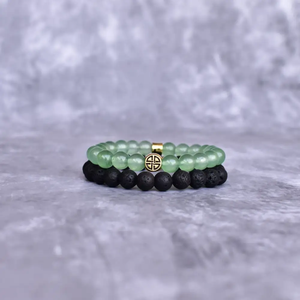 Celtic Knot Dual-Stone Lava Aventurine Bead Bracelet