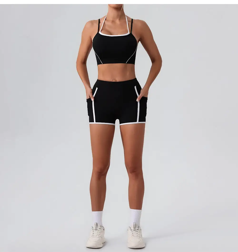 Contrast-Trim Backless Top and Shorts Active Set
