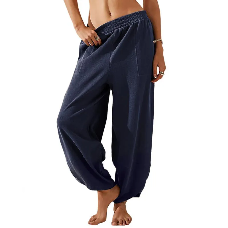 Women’s Harem Barrel Wide Leg Pants Elastic Waist Baggy Loose Fit Casual Jogger Sweatpants With Pockets Beach Street Coffee Teacher Outfits