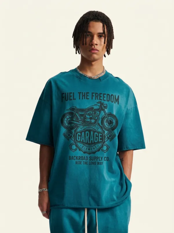 Men's Biker Motorcycle Garage Fuel The Freedom Printed T-shirt