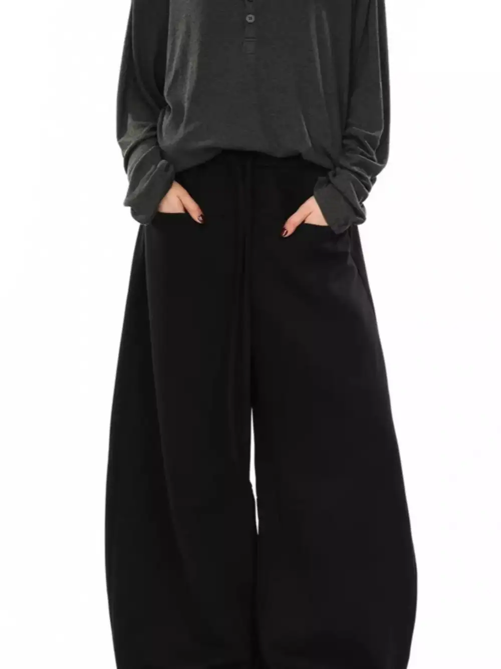 Textured Men's Plus Size Drawstring Wide Leg Pants
