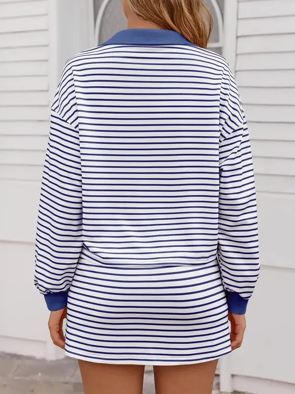 Striped Two-Piece Casual Sweatshirt And Skirt Set