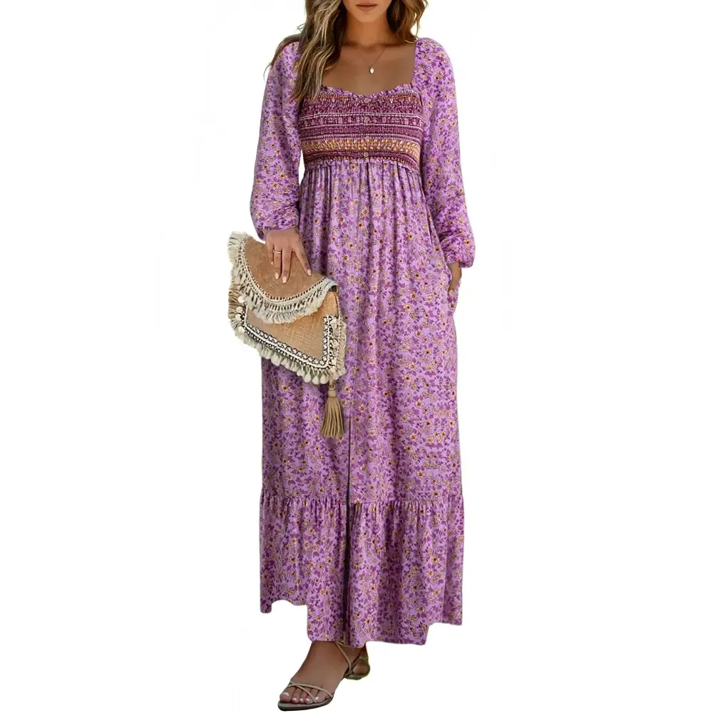 🔥Women's Bohemian FloralLong-Sleeve Dress