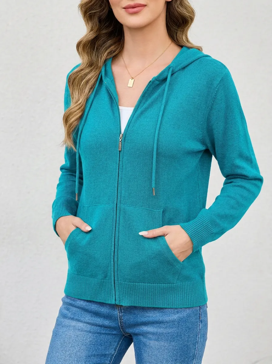 Knit-Texture Zip-Up Women's Zip-Up Hooded Jacket