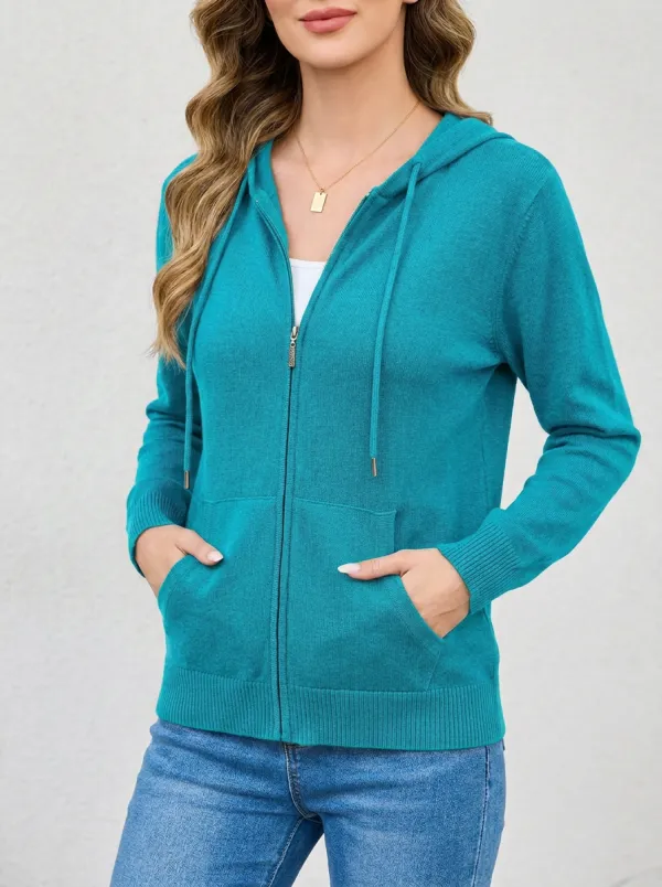 Knit-Texture Zip-Up Women's Zip-Up Hooded Jacket