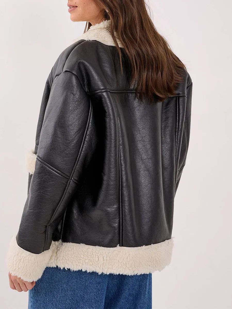 Women'S Vintage Leather & Shearling Cropped Jacket