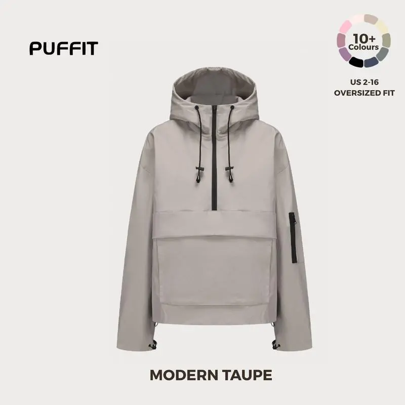 STM-TEX Waterproof Oversized Fall Hoodie Coat – Warm Half Zip Rain Jacket with Adjustable Waist, Hood & Cuffs