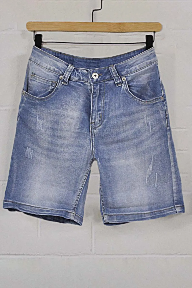 Zip Fly Ripped Denim Shorts Without Belt
