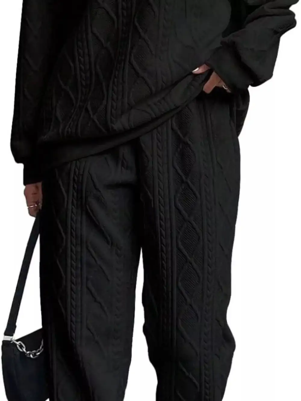 Texture Round Neck Top and Pants Set