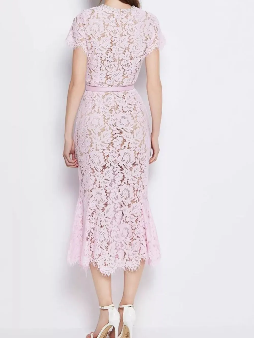Lace Short Sleeve Mermaid Dress