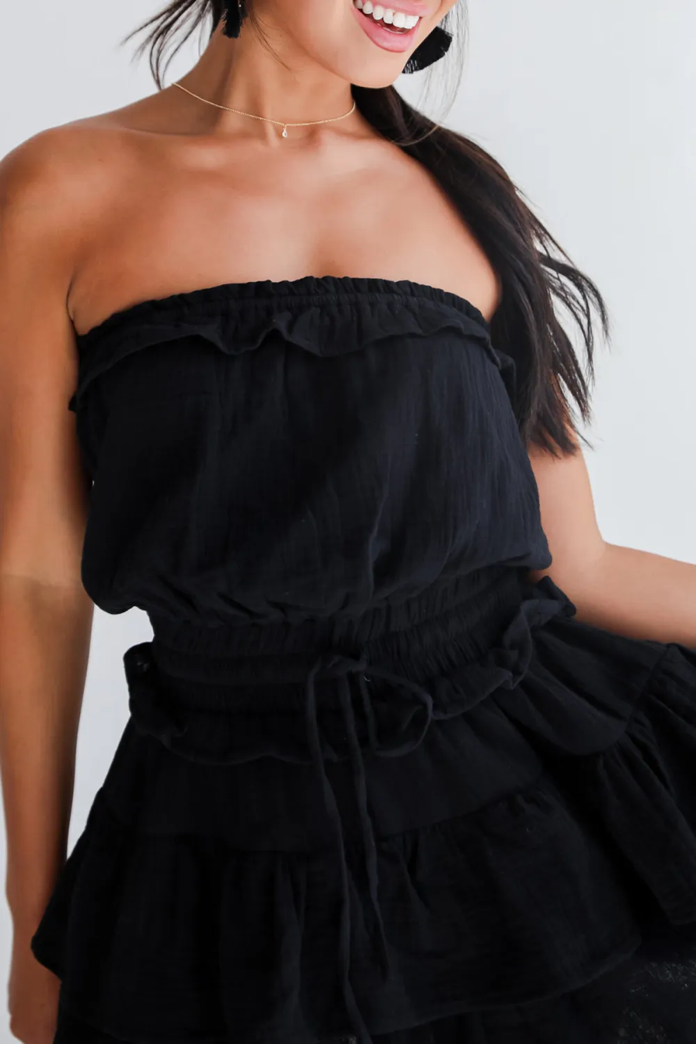 Casual Linen Strapless Mini Dress