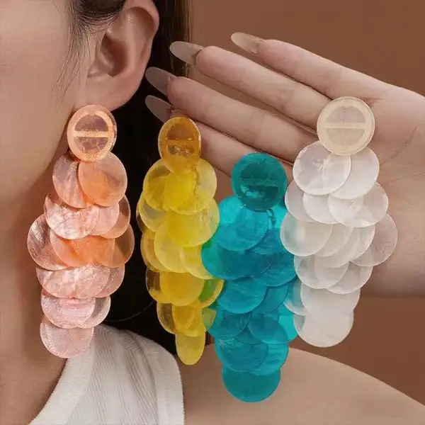 Seashell Detail Acrylic Tassel Stud Drop Earrings