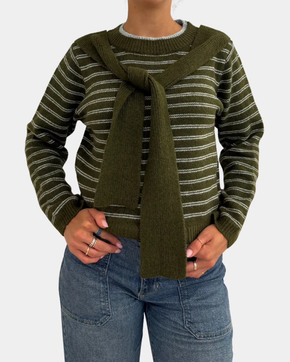 Draped Shoulder Striped Top