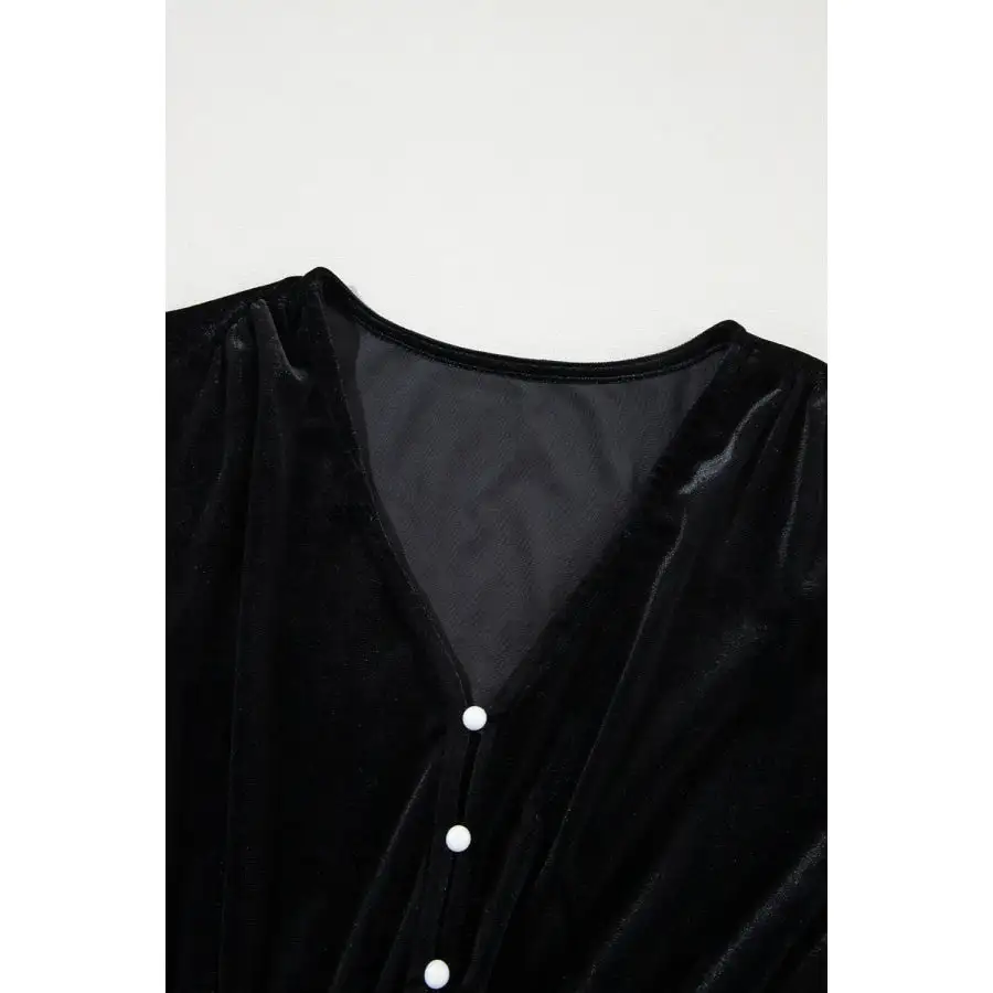 Ruffle Hem Slit V Neck Long Sleeve Dress