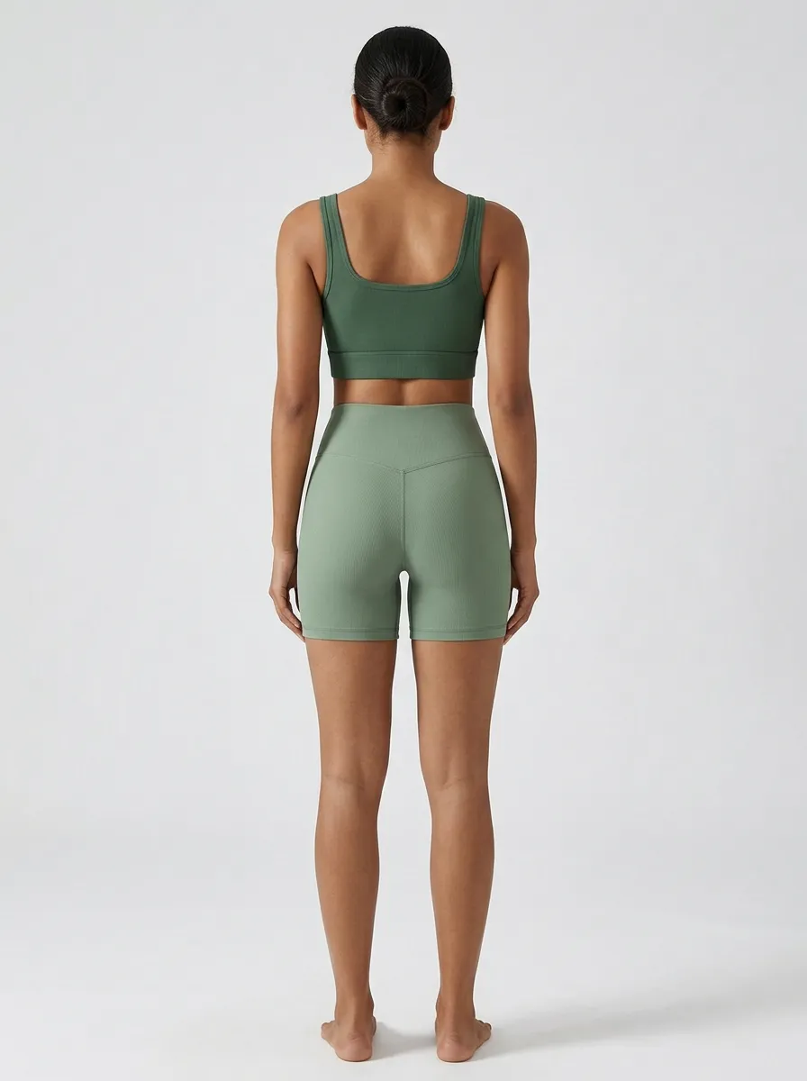 Women's Ribbed Tank-Top Tank Tank and Shorts Active Set