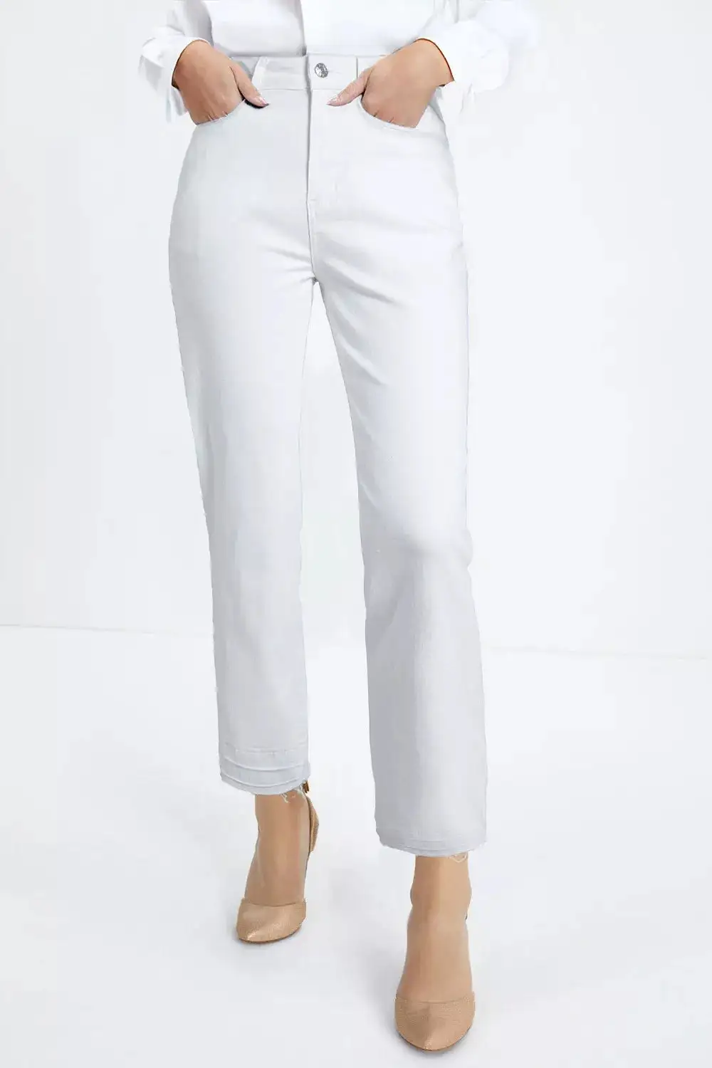 Textured High Waist Straight Leg Denim Jeans