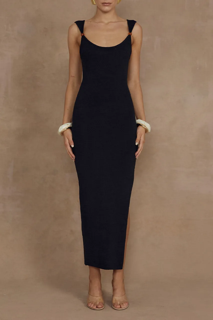 Sleeveless Side Slit Knit Midi Dress