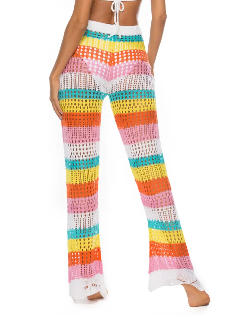 Panel Detail Contrast High Waist Pants Swimsuit
