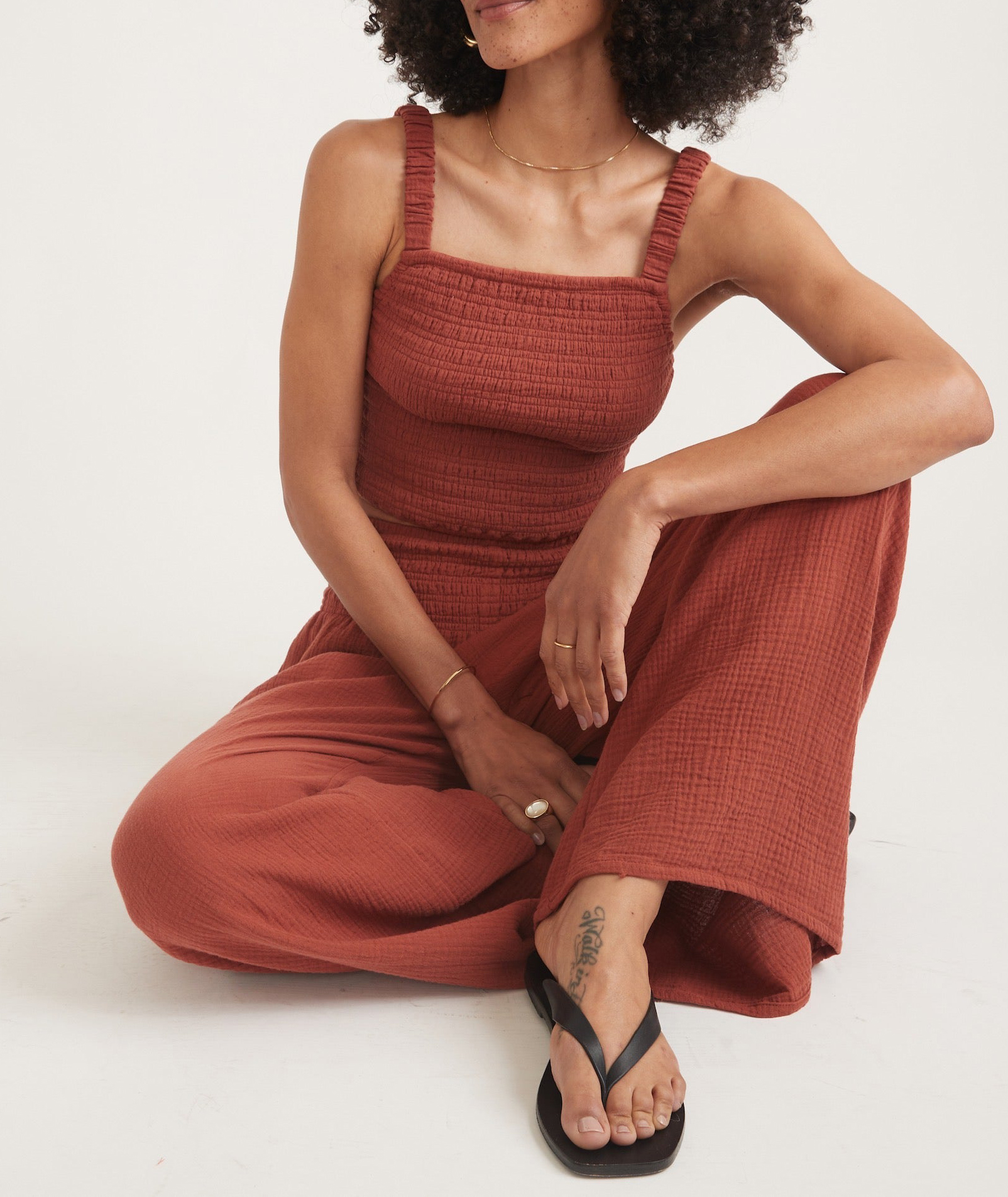 Rust-Colored Wide-Leg Palazzo Trousers