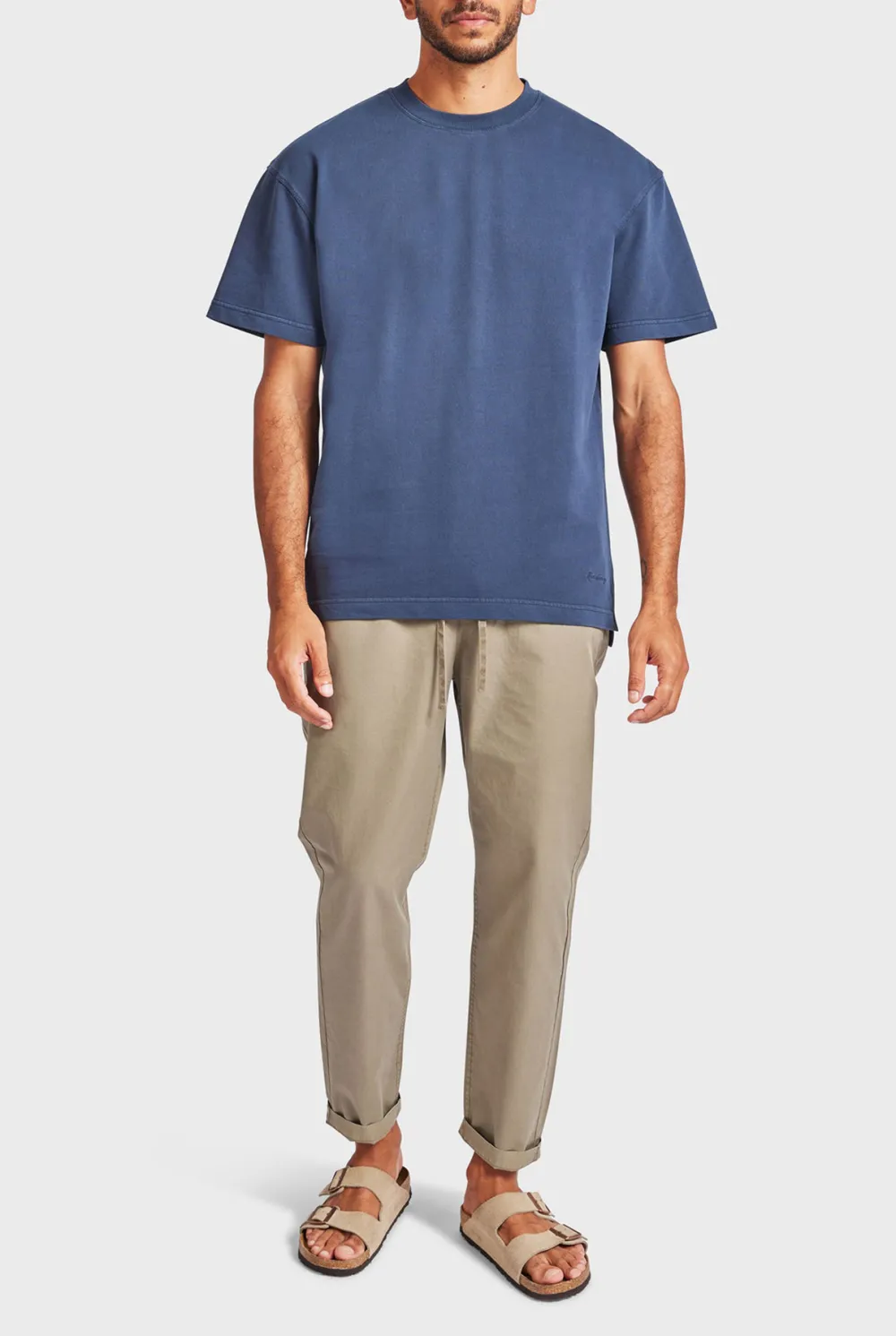 Ice Grey Elastic Waist Slim Chino Pant