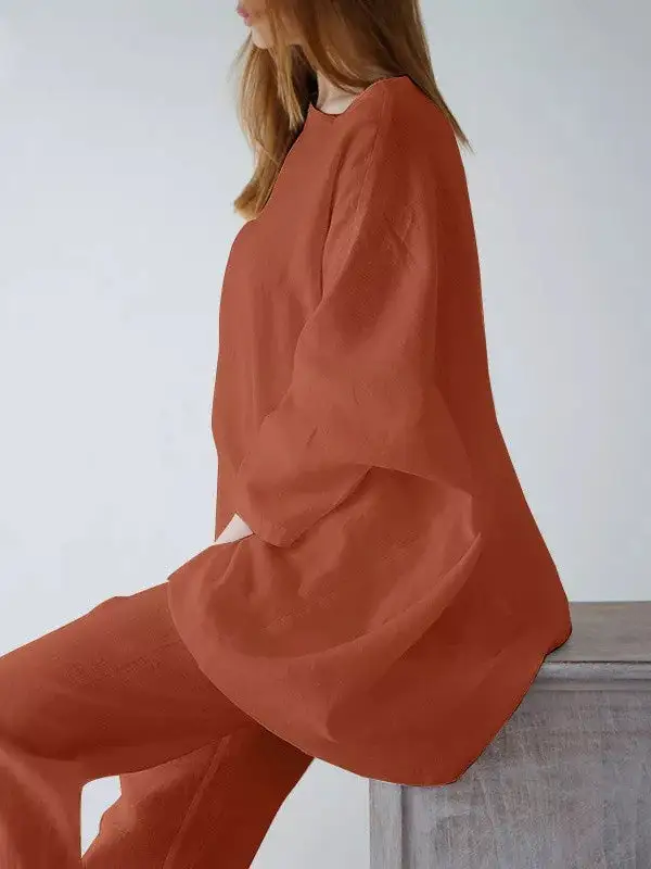 Relaxed Long Sleeve Tee And Pants Set