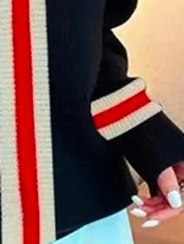 Striped Paneled High Neck Long Sleeve Relaxed Fit Sweater