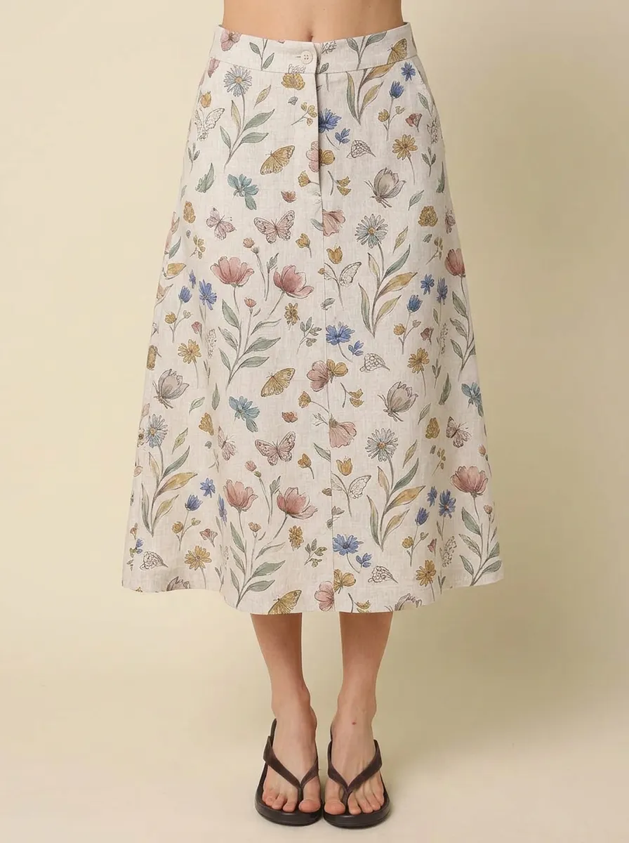 Women's Botanical Butterfly Floral Printed A-line Skirt