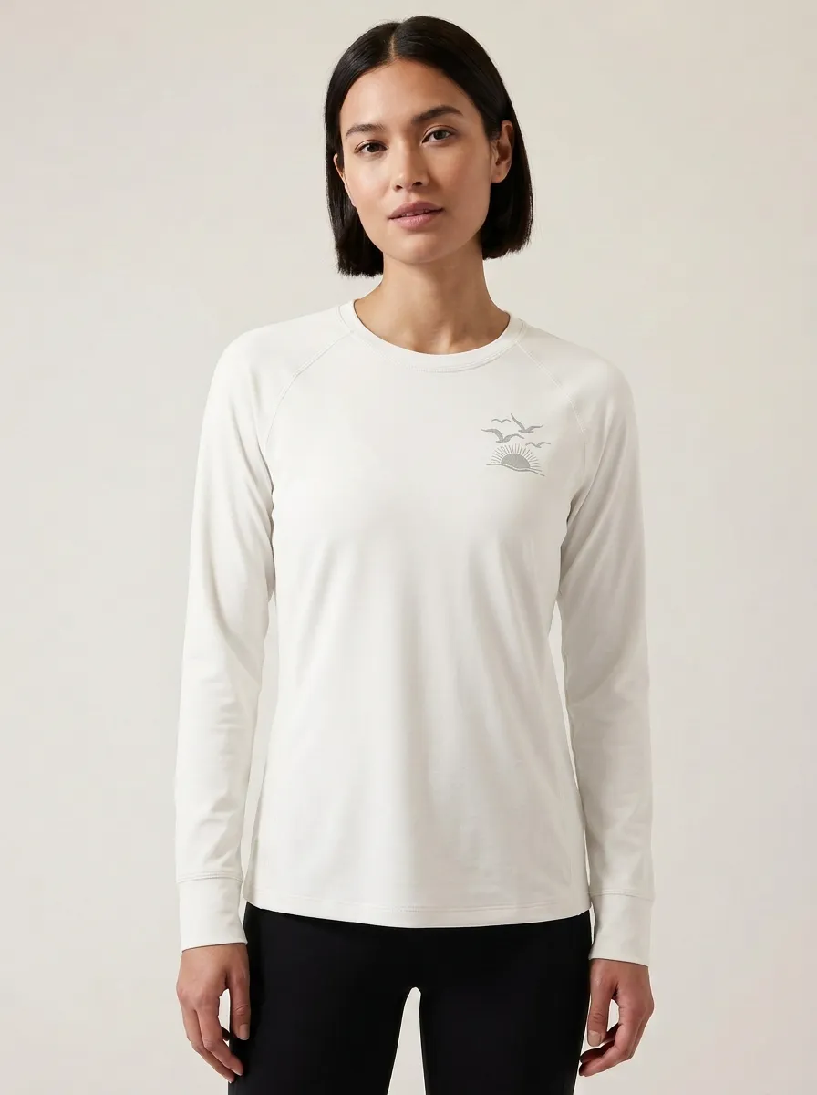 Women's Sun And Bird Embroidered Raglan Long Sleeve T-Shirt