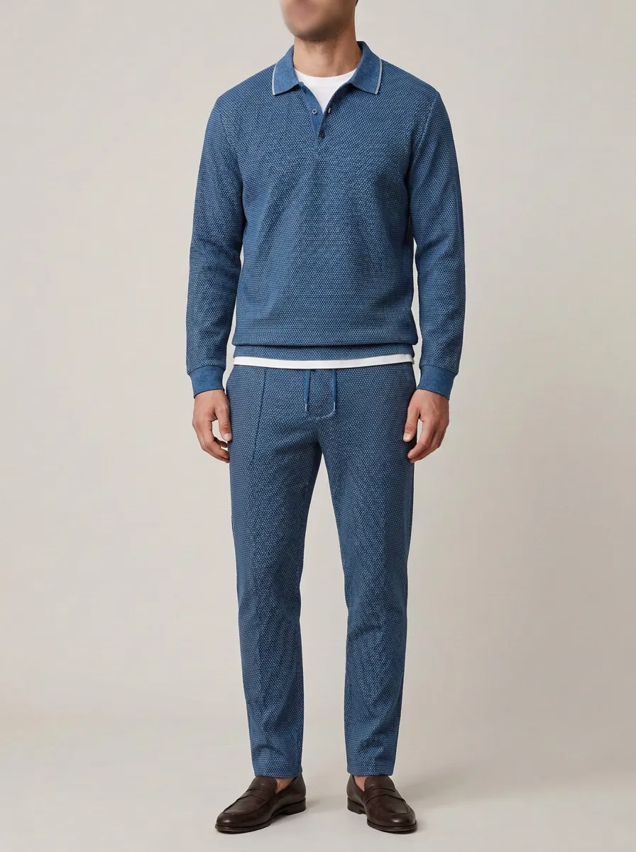 Men's Geometric Polo Shirt and Pants Set