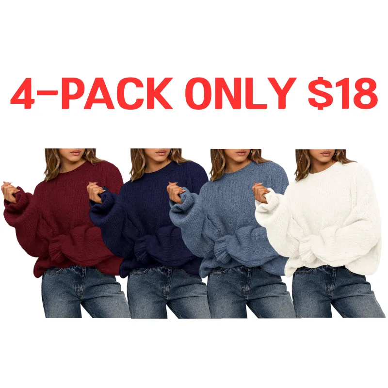 Womens Sweaters Fall 2025  Long Sleeve Crewneck Oversized Sweater Chunky Pullover Loose Outfits（Just $3 a set!)