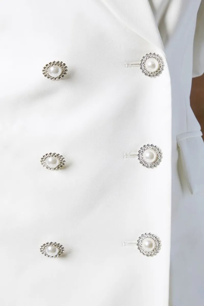 Casual Style Ivory Puff Sleeve Bridal Blazer Dress