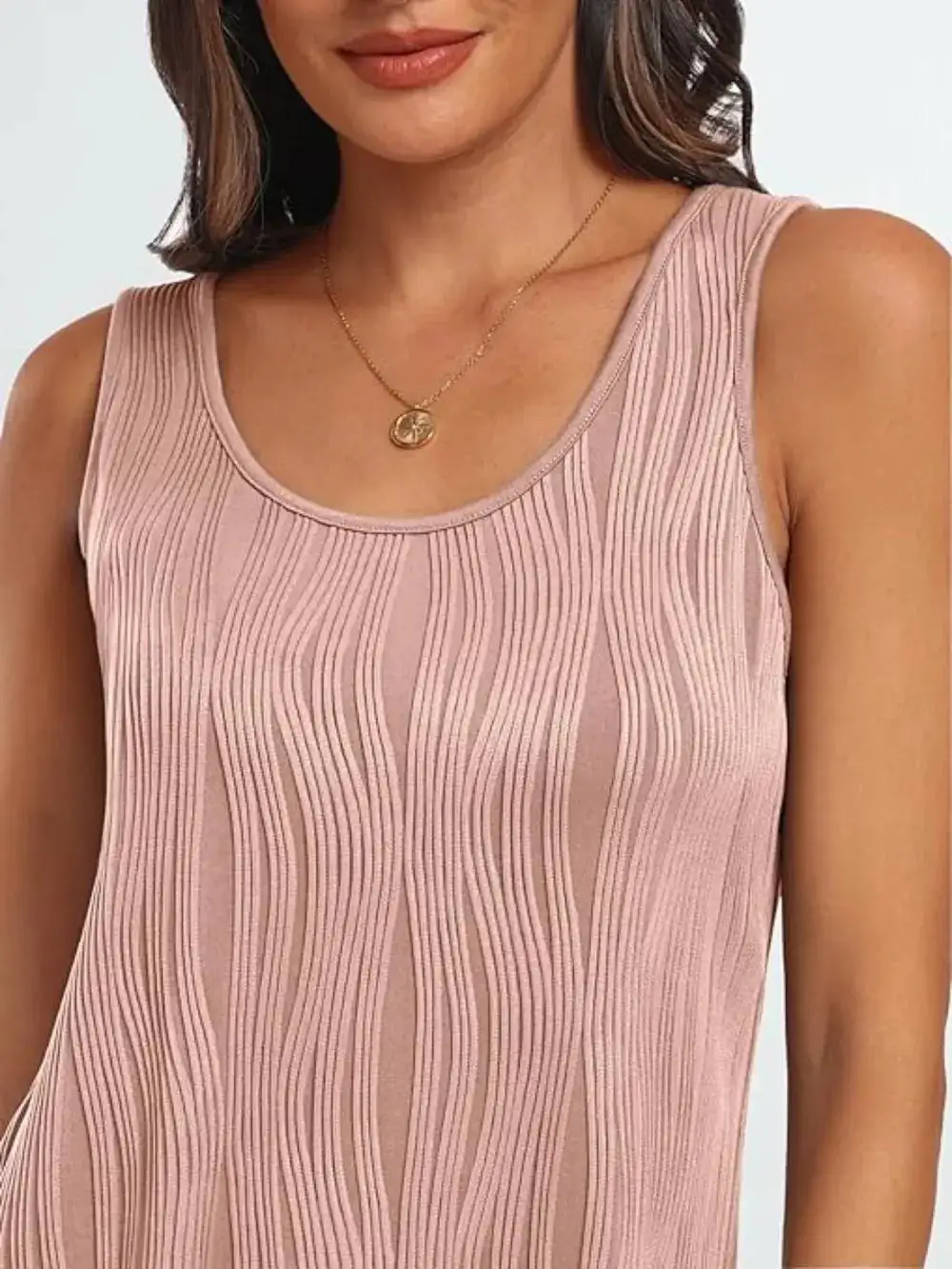 Round Neck Wide Strap Tank With Sheer Detail