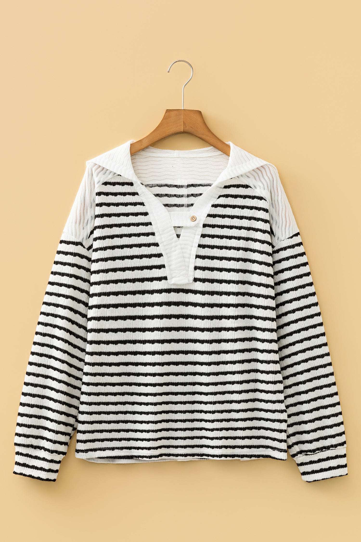 Women's Striped Textured V Neck Top