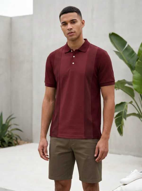 Men's Knit Ribbed Vertical-Stripe Colorblock Polo Shirt